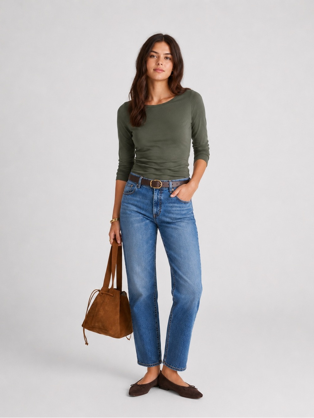 Madewell Ruched Crewneck Long Sleeve Soft Slub Tee NWT Medium Smoky Laurel Green